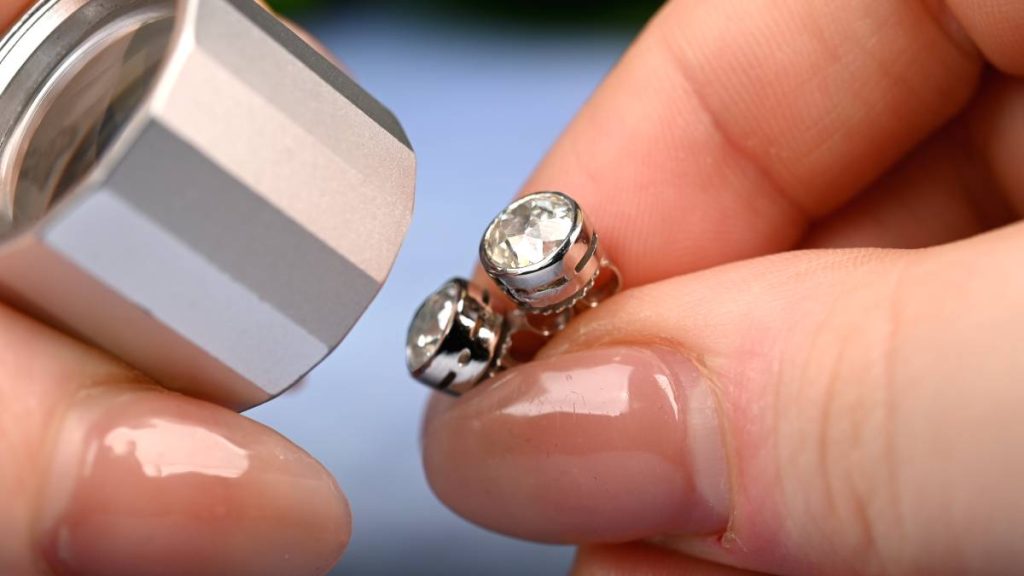 Using Loupe on Round Diamond Bezel Earrings