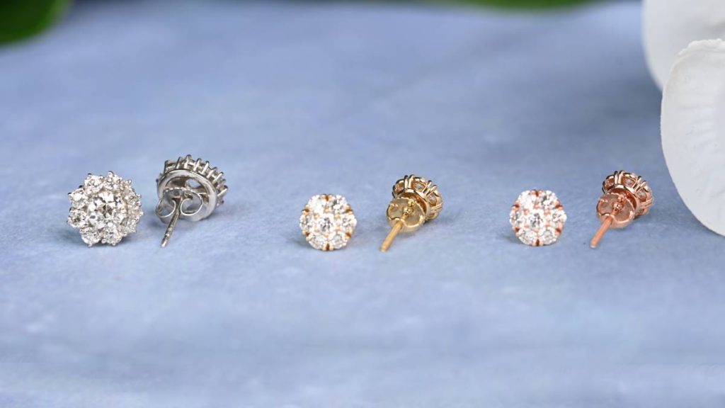 White and Yellow and Rose Gold Earrings