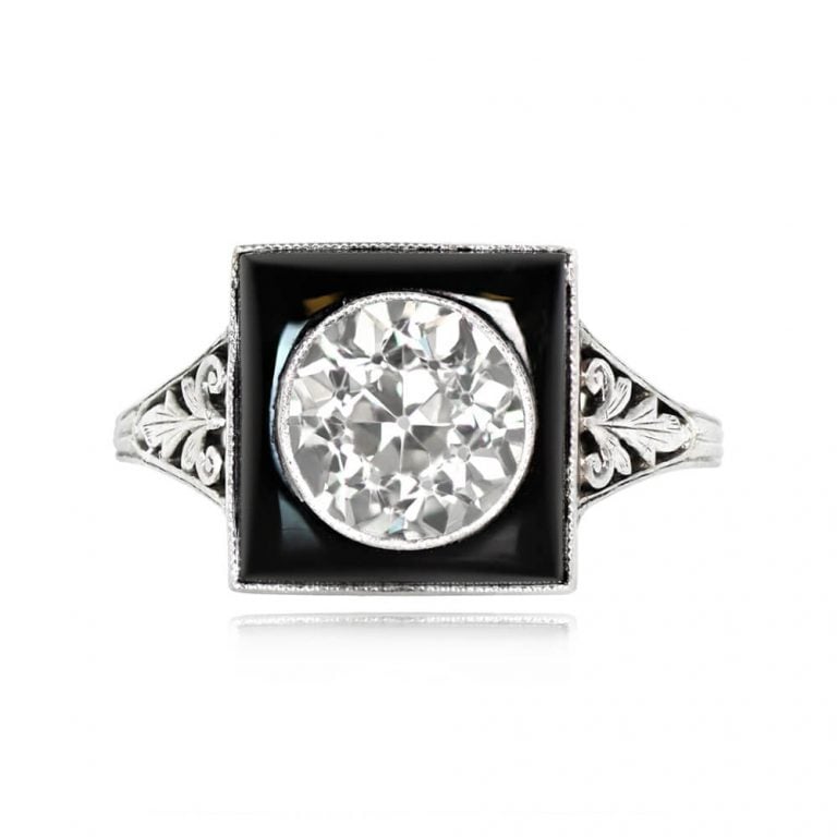 Art Deco Charlton Diamond and Onyx Ring. Antique, Circa 1925