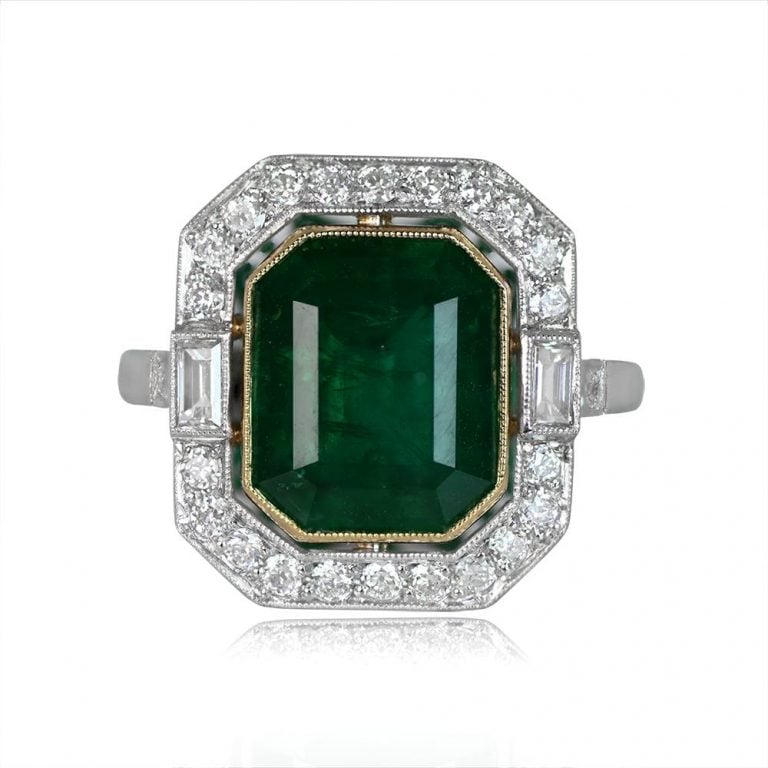 4.97ct GIA Emerald-Cut Emerald Halo Ring. Greenwich Ring