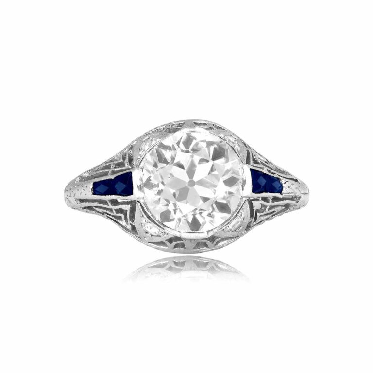 Art Deco GIA 2.16ct Diamond and Sapphire Chrysler Ring, Circa 1925