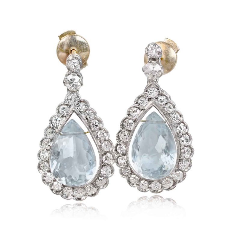 Aquamarine and Diamond Halo Fullerton Earrings