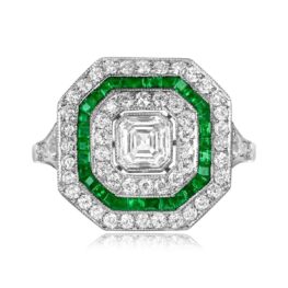 0.52ct Asscher Cut Diamond Emerald Ring - Vine Ring 14125 TV