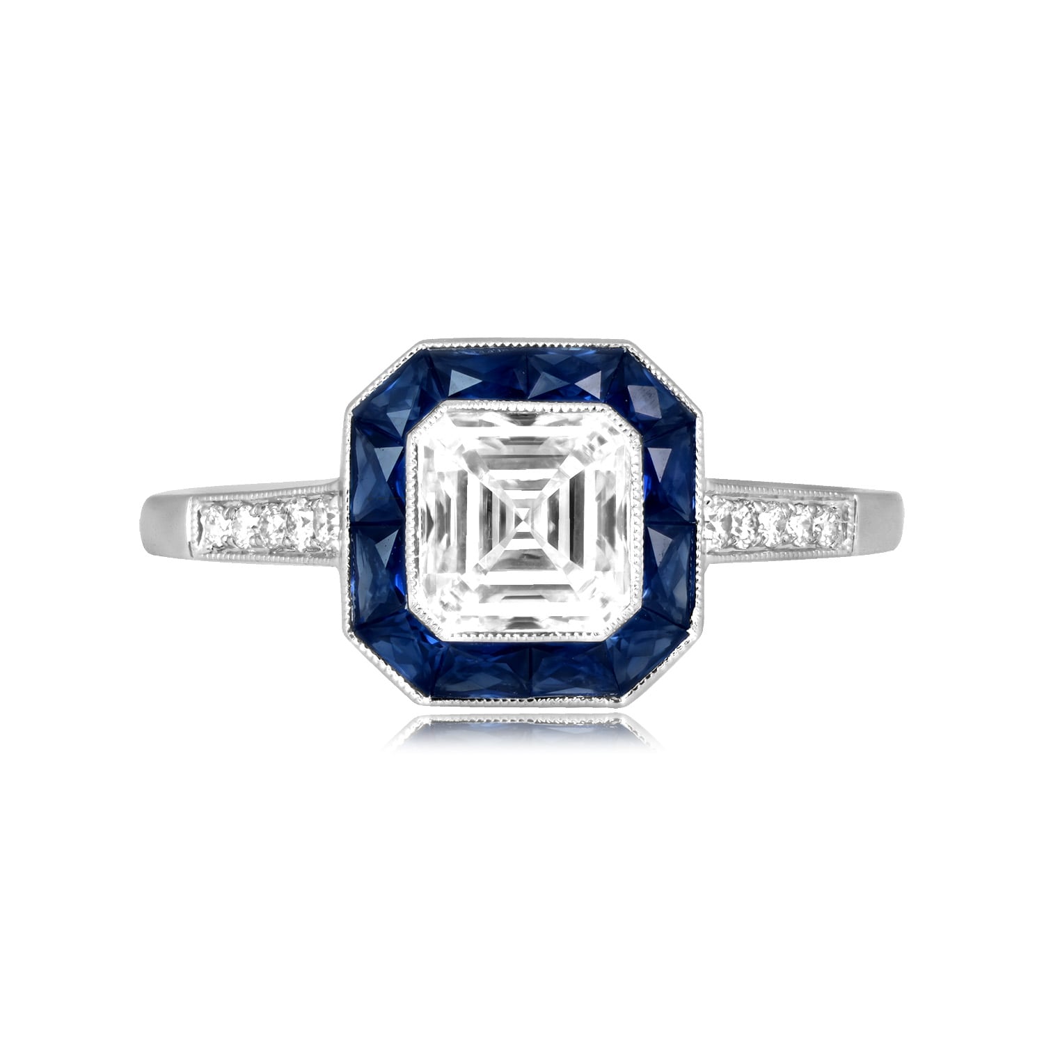 Stacked from 24 images. Method=C (S=1) 1.01ct asscher cut diamond platinum halo Montgomery Ring 16393 TV