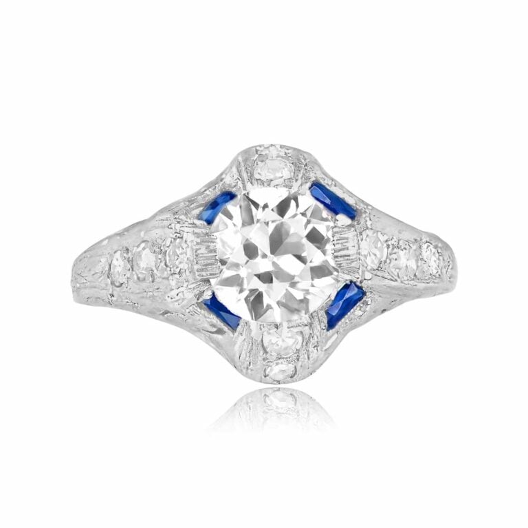 Art Deco GIA 1.53ct Diamond and Sapphire Palisade Ring, Circa 1925