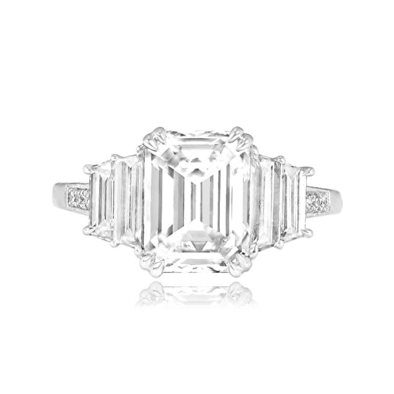 2.50ct Emerald Cut Diamond, Art Deco Style Platinum Piccadilly Ring