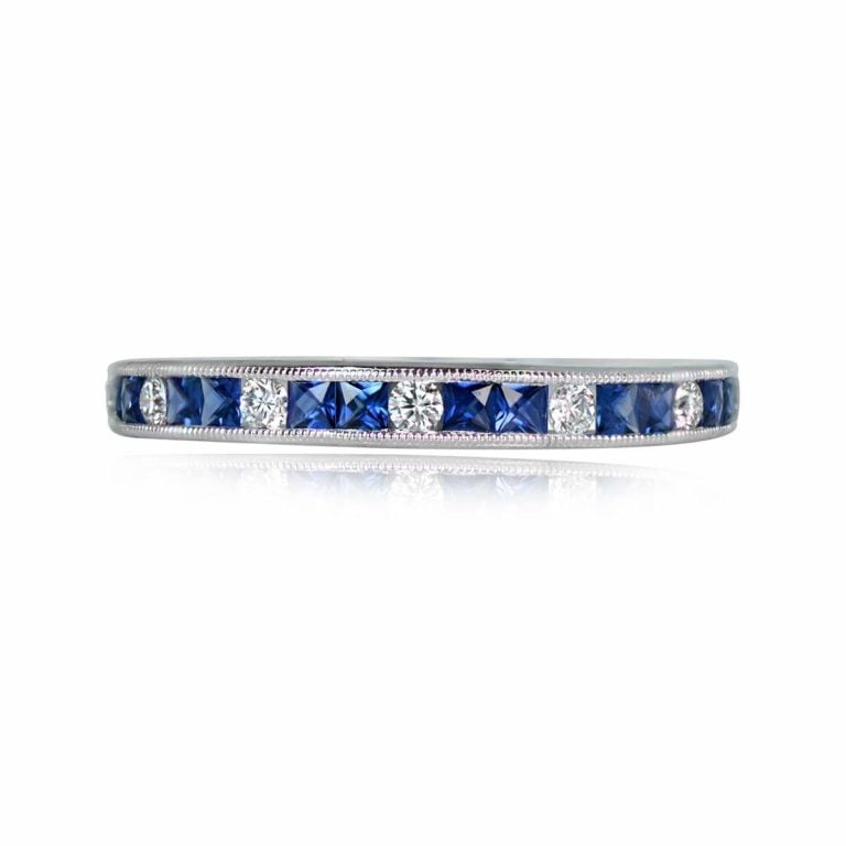 Platinum, 2x1 Sapphire and Diamond Half Eternity Bayswater Place Band. 2.6mm