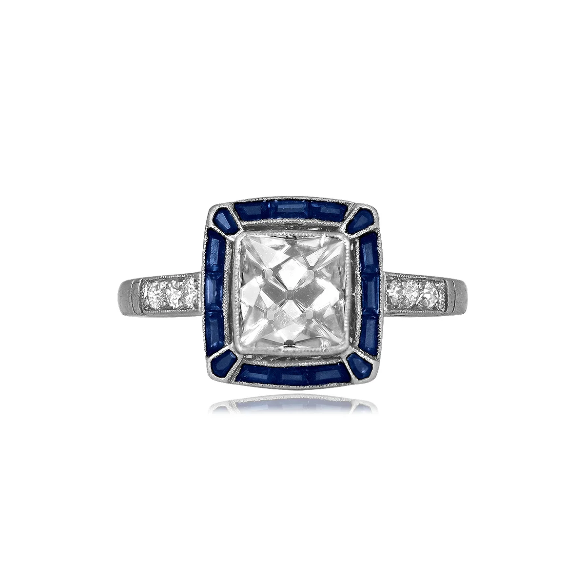 14479-TV-WEB1 1.69ct Antique French Cut Diamond and Sapphire Halo Chadwell Ring 14479