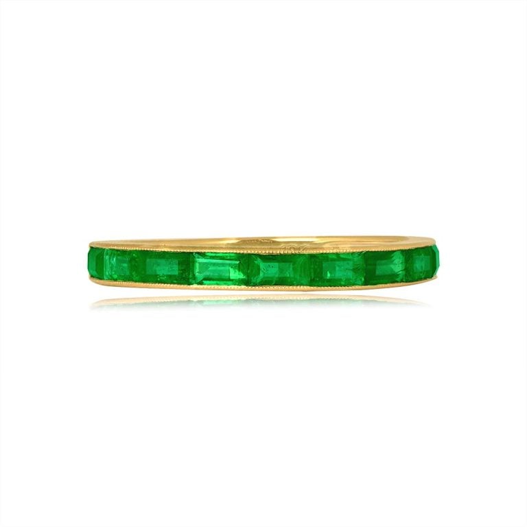 Baguette Cut Emerald Half-Eternity Band. Barden Green Band 2.5mm