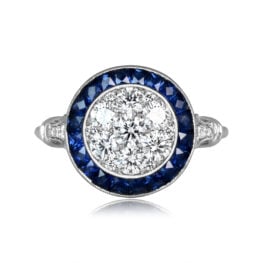 Round Brilliant Cut Diamond Sapphire Halo Ring - Corby Ring 14423 TV