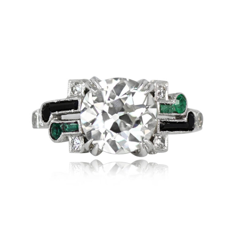 2.84ct Diamond and Emerald/Onyx Accent Platinum Bollon Ring
