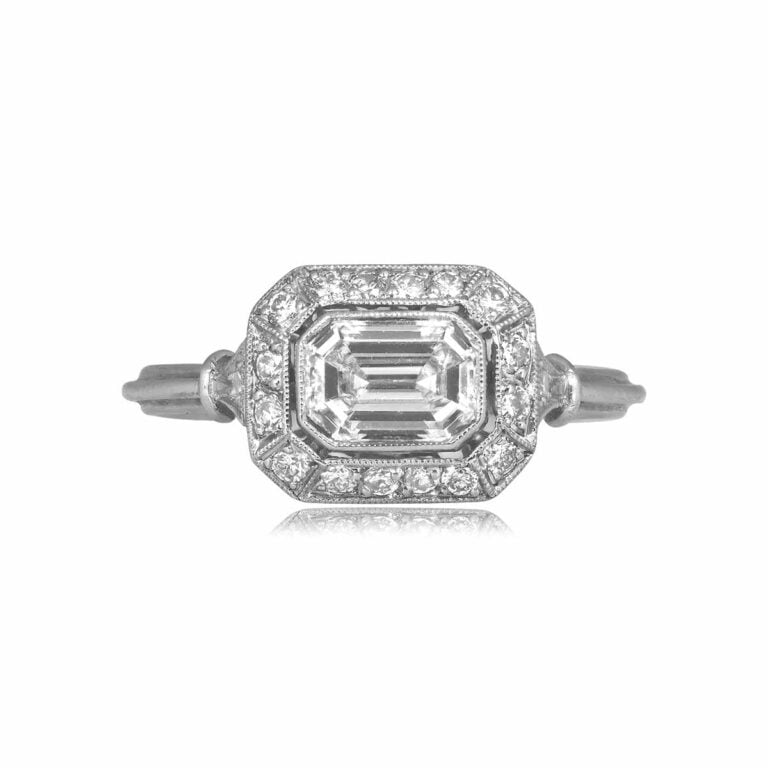 0.75ct Emerald Cut Diamond Platinum Halo Sutton Ring