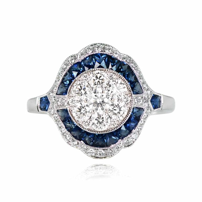 Floral Diamond and Sapphire Platinum Elland Ring