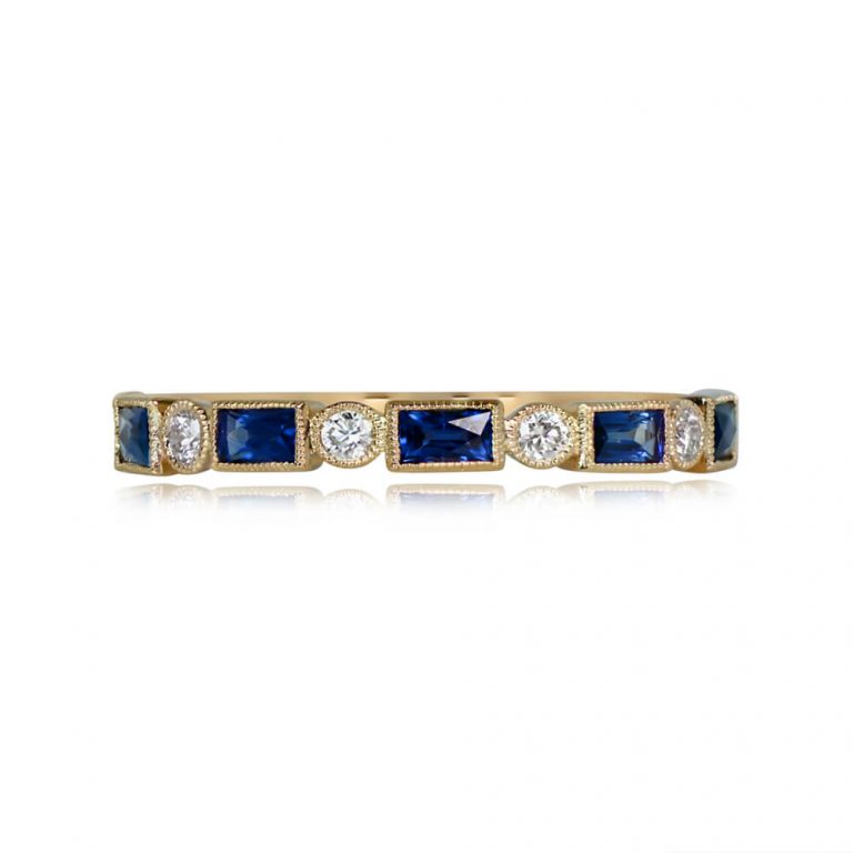 Baguette Sapphire and Diamond Niagara Band. 2.5mm