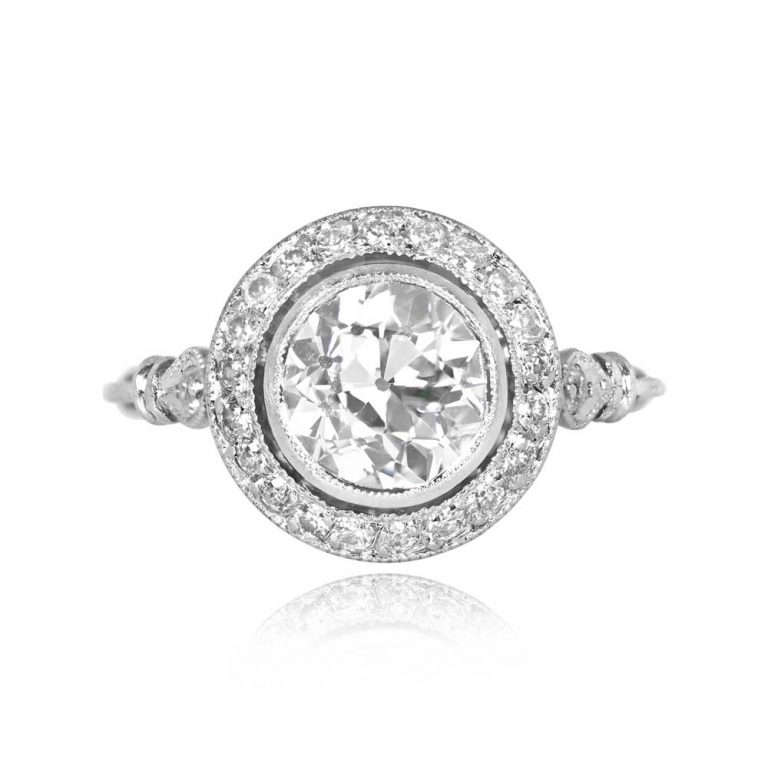 1.62ct Old Euro and Platinum Halo Ashford Ring