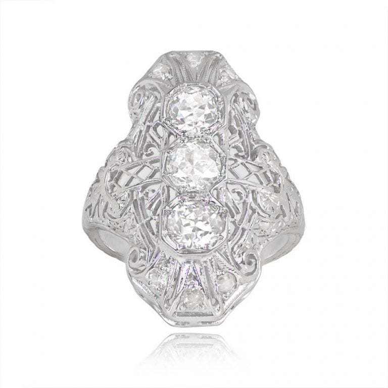 Antique Elongated Three Stone Diamond Hays Ring. Circa 1920, Art Deco Era