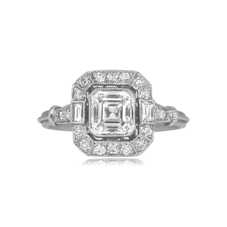 0.89ct Asscher-Cut Diamond Platinum Halo Cannock Ring