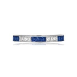 Platinum 3x3 Sapphire and Diamond Half Eternity Cowen Band 2.60mm 15839