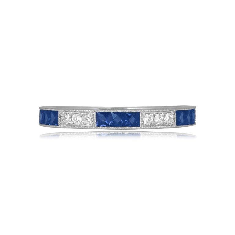 Platinum 3x3 Sapphire and Diamond Half Eternity Cowen Band 2.60mm