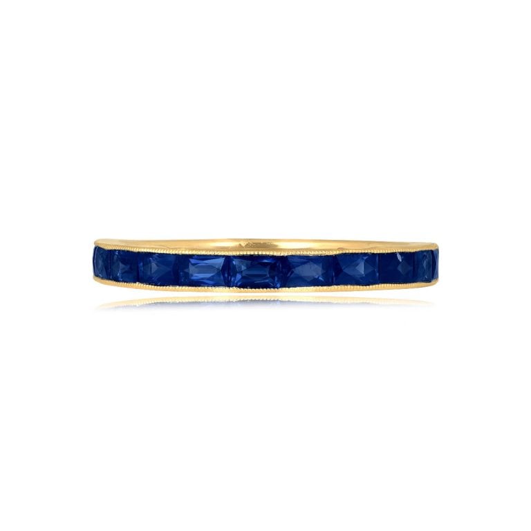 18k Yellow Gold French-Cut Sapphire Half Eternity Manetto Band 2.6mm