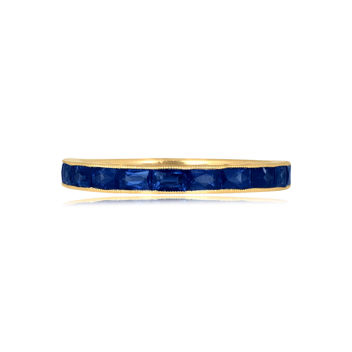 Stacked from 29 images. Method=C (S=1) 18k Yellow Gold French-Cut Sapphire Half Eternity Manetto Band 2.6mm 15845