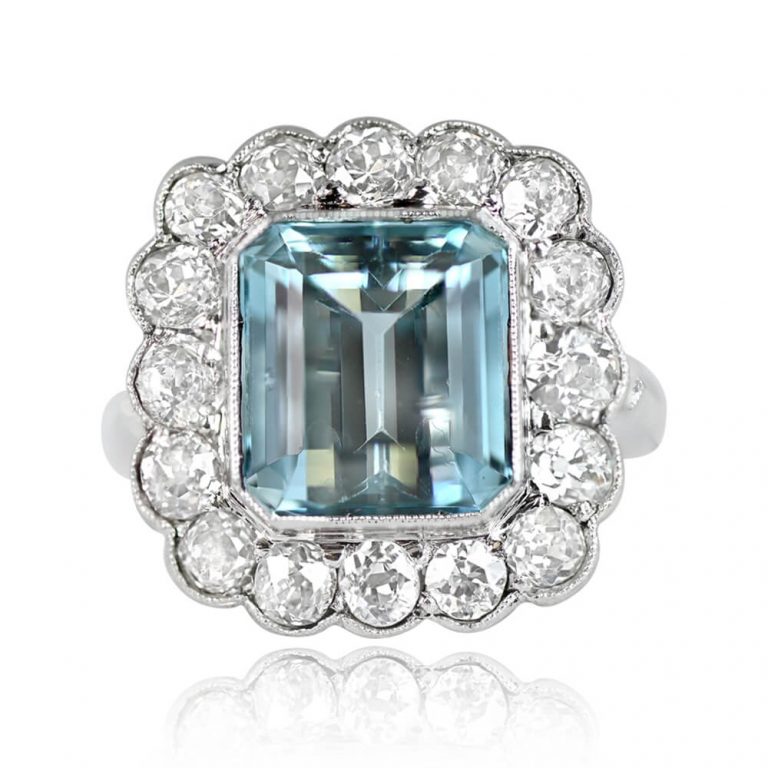 Vintage 3.50ct Aquamarine and Halo Platinum Forsyth Ring
