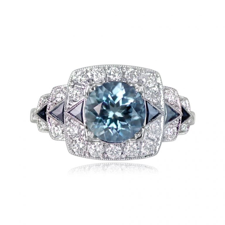 1.23ct Aquamarine and Sapphire/Diamond Accent Platinum Fraser Ring