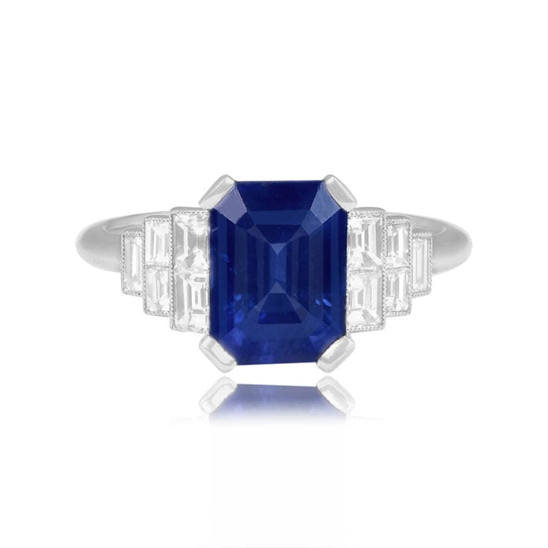 2.50ct Emerald-Cut Sapphire Platinum Atlantic Ring
