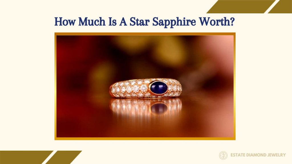 Beautiful Star sapphire surrounded by diamonds in gold mounting signed