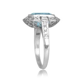 3.26ct Aquamarine with Diamond Halo and accents Platinum Elmswell Ring 14442