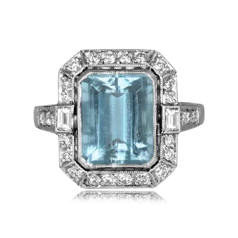 3.26ct Aquamarine and Diamond Halo Platinum Elmswell Ring