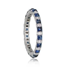 Cabuchon Sapphire and Diamond Band Millwood Ring Top Side View