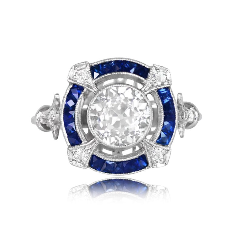 1.31ct Old European Cut Diamond and Sapphire Cambridge Ring