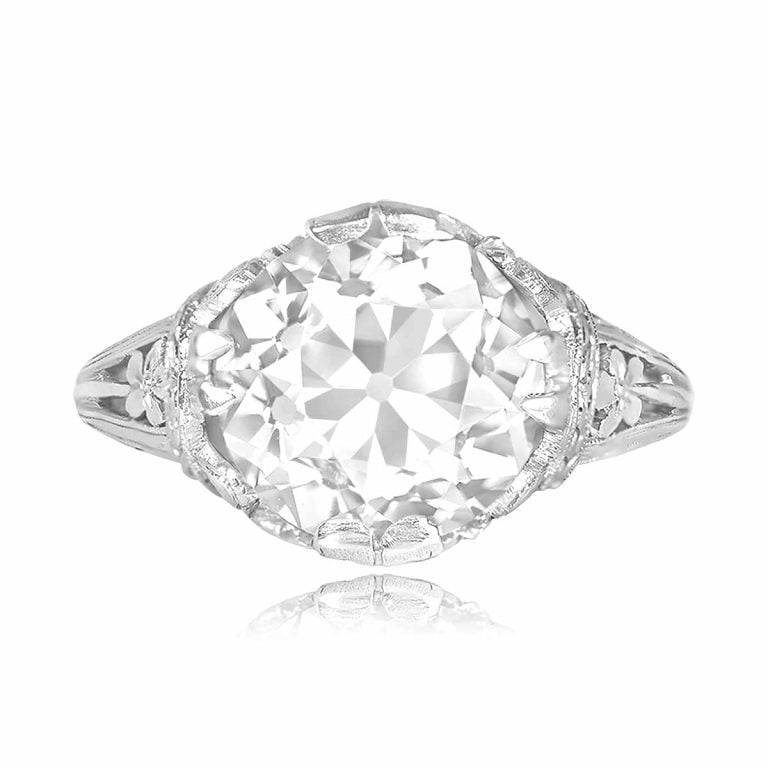 Antique GIA 5.03ct Old Euro Diamond Hampshire Ring, Circa 1910