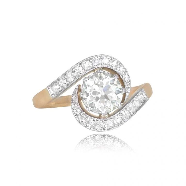 1.13ct Old European Cut Diamond Ring, Platinum on 18k Gold. Mirage Ring