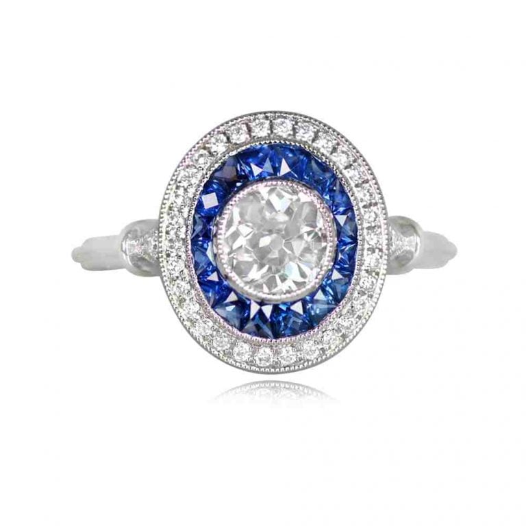 Antique Diamond and Double Halo Platinum Kennedy Ring
