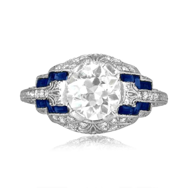 Art Deco Era 1.59ct Diamond and Sapphire Noyers Ring, Circa 1925