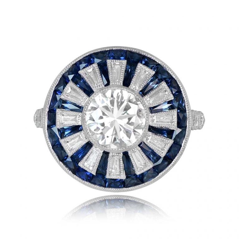 1.04ct Diamond GIA Diamond Sapphire Halo Dumont Ring