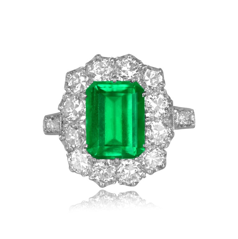 1.87ct Colombian Emerald and Cluster Platinum Ring