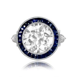 4 Carat Diamond Old European Cut and Sapphire Halo Ring 14628-TV