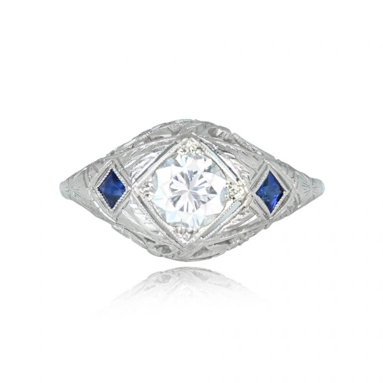 Vintage 0.65ct diamond and sapphire Venetian ring, circa 1950