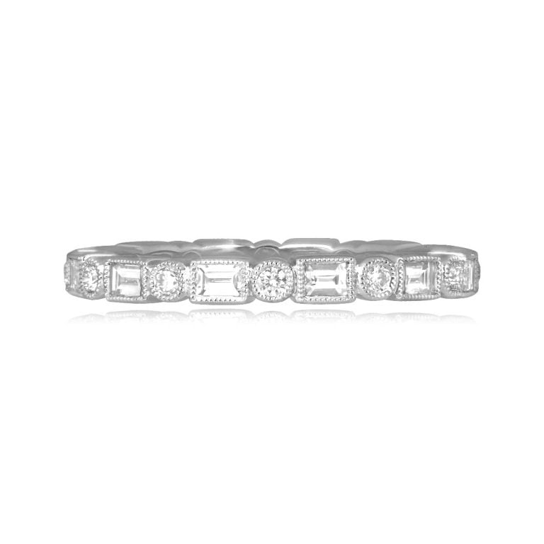 Platinum Baguette and Round Diamond Eternity Old Field Band. 2mm