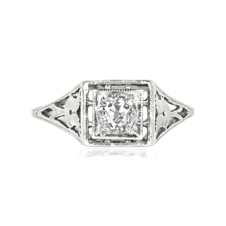 Antique 0.40ct Old European Diamond Cedar Ring. Art Deco Era, Circa 1925
