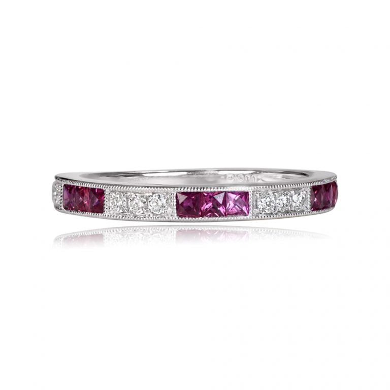 Platinum 3x3 Ruby and Diamond Redford Band. 2.6mm