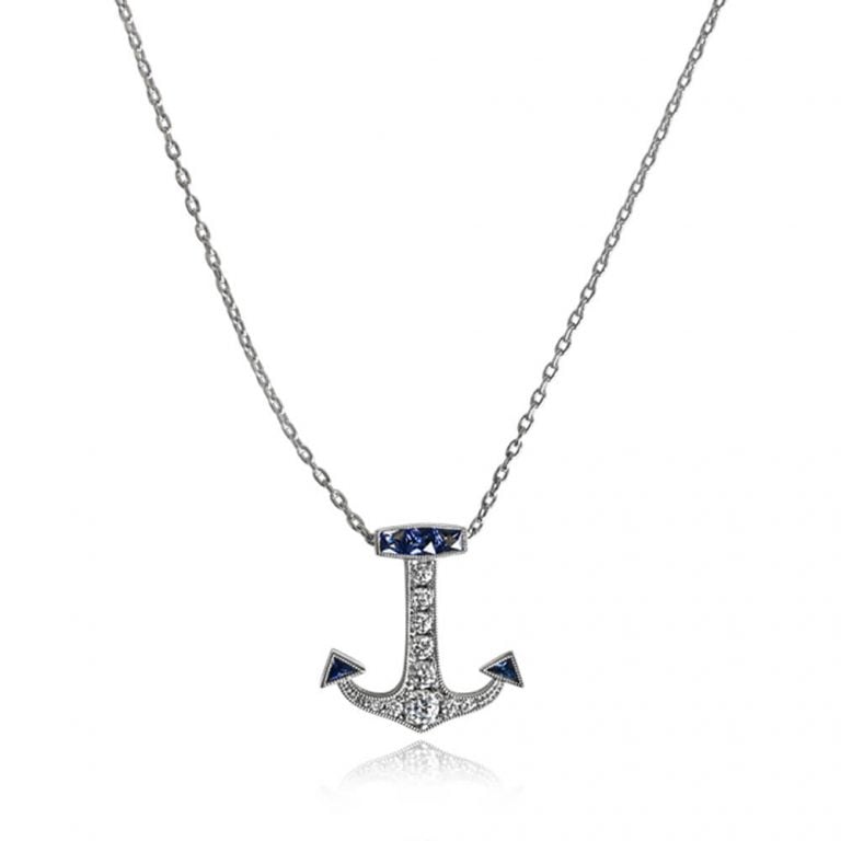 Sapphire and Diamond Anchor Whitaker Pendant