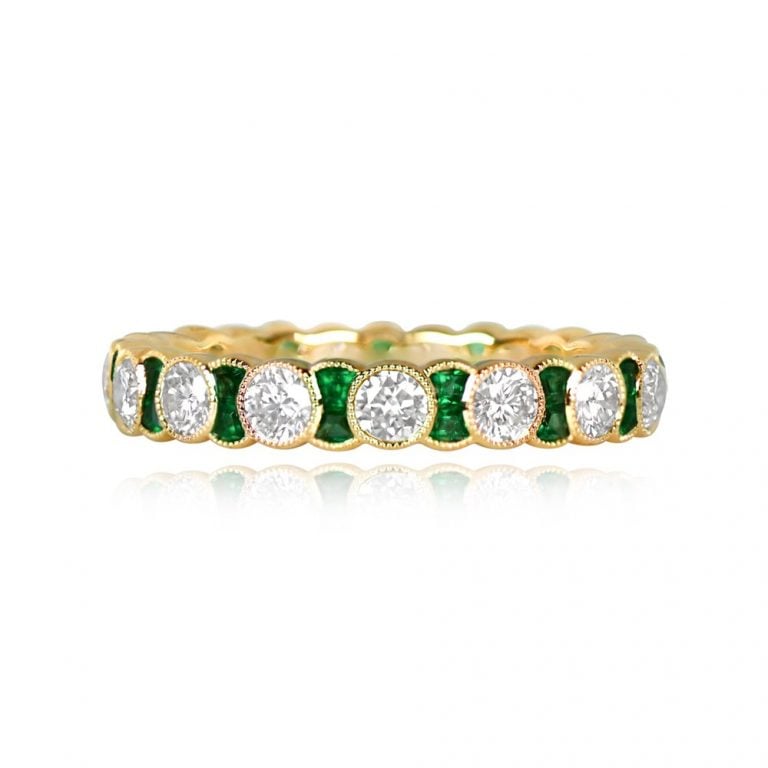 18k Yellow Gold Emerald and Diamond Brentwood Band 3.3mm