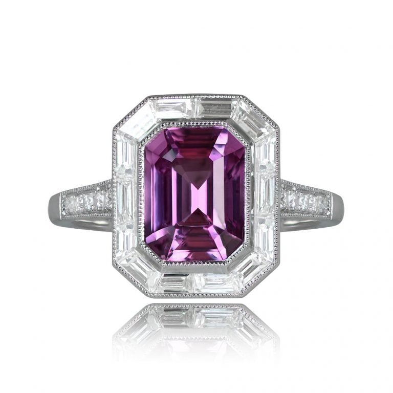 2.56ct Emerald-Cut Natural Pink Sapphire Ring. Odell Ring