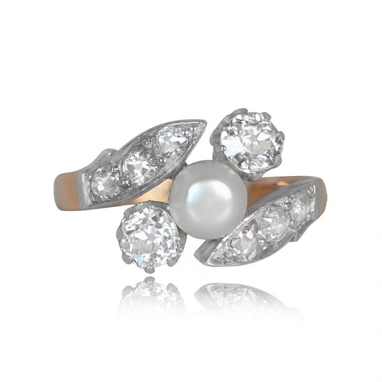 Antique Edwardian Era Pearl and Diamond Chaumont Ring, Circa 1900