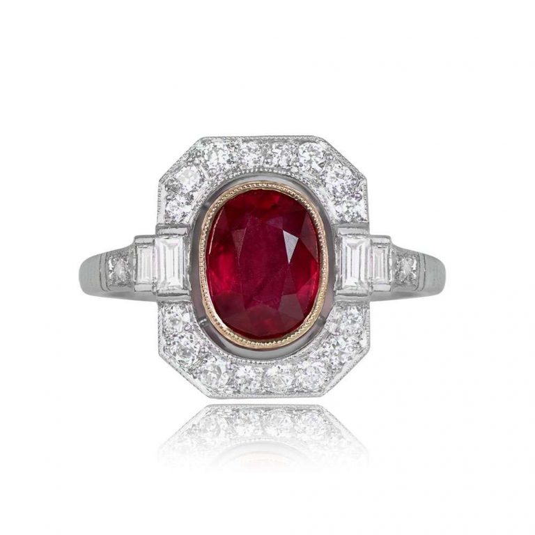 1.66ct Oval Cut Ruby and Diamond Halo Sicily Ring
