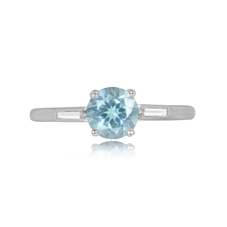 Vintage Platinum and 0.72ct Aquamarine Nashville Ring